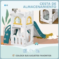 AIYAPLAY Tobogán Infantil 4 en 1 con Aro de Baloncesto Telescopio Escalador y Cesta Inferior para Interior Amarillo y Verde(m-7)