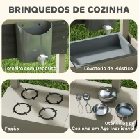 Outsunny Caixa de Areia de Madeira para Crianças com Teto Ajustável  Acessórios de Cozinha e Banco  114x110x110 cm Madeira(m-5)