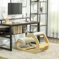 HOMCOM Kniesessel met Schommelbeweging, van linnenstof en berkenhout, 55x85x55 cm, Crème(m-9)