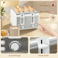 HOMCOM Ensemble bouilloire et grille-pain, bouilloire en acier inoxydable 1,7 L et 2200 W et grille-pain à 4 tranches, blanc(m-8)