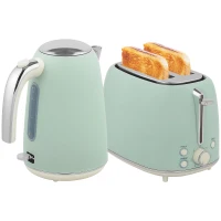 HOMCOM Ensemble bouilloire et grille-pain, bouilloire en acier inoxydable 1,7 L et 2200 W et grille-pain à 2 tranches, vert(m-10)