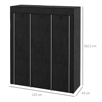 HOMCOM Armario de Tela Plegable Ropero Portátil con 8 Estantes y 2 Barras de Colgar para Dormitorio 125x43x162,5 cm Negro(m-3)