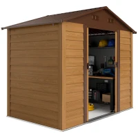 Outsunny Magazie de Gradina, Suport pentru Unelte din Otel cu Usi Glisante si Orificii de Aerisire, 196x236x208 cm, Maro(m-10)