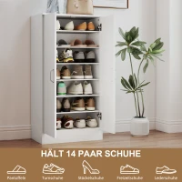 HOMCOM Szafka na buty z cichymi zawiasami, regulowane półki, 6-poziomowy regał na buty do przedpokoju, na 14 par, 55 x 35 x 108 cm, drewno, Biały(m-4)