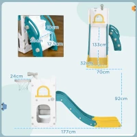 AIYAPLAY Scivolo per Bambini 4 in 1 con Cerchio da Basket Telescopio Arrampicata e Cestino Inferiore per Interno Giallo e Verde(m-3)