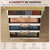 HOMCOM Cassettiera 4 Cassetti Pieghevoli con 4 Tasche e 2 Ganci, in Legno, Acciaio e Tessuto, 45x30x94.5 cm(m-4)
