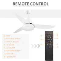 HOMCOM Reversible Ceiling Fan with Light, 3 Blades Indoor Modern Mount White LED Lighting Fan with Remote Controller, for Bedroom, Living Room, White(m-8)
