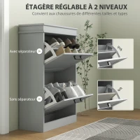 HOMCOM Meuble à chaussures, 2 portes abattants, étagères réglables, pour entrée, couloir, 54 x 24 x 82,5 cm, gris(m-5)