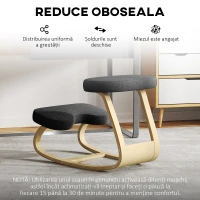 HOMCOM Scaun genunchi ergonomic, din Țesătură cu Aspect de In și Lemn, 50x73x55 cm, Negru(m-6)