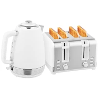 HOMCOM Set hervidor y tostadora, hervidor de acero inoxidable 1.7 L y 2200 W y tostadora de 4 rebanadas, blanco(m-6)