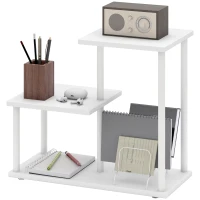 HOMCOM Bücherregal mit 3 Ebenen Holzoptik mit Metallrahmen für Schreibtisch Büro Küche 40x20x34,5 cm Weiß(m-1)