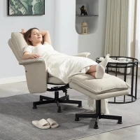 HOMCOM Fauteuil massant électrique relaxant avec repose-pieds et télécommande tissu imitation lin 78 x 93 x 99 cm beige(m-7)