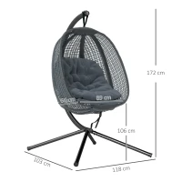 Outsunny Outdoor Swing Chair with Thick Padded Cushion, Patio Hanging Chair with Metal Stand, Egg Chair with Foldable Basket, Cup Holder, for Indoor and Outdoor, Dark Grey(m-3)