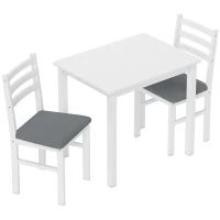 HOMCOM Set de Mesa de Comedor de 3 piezas con 2 sillas, Mesa de cocina para espacios compactos, Sillas acolchadas, ahorro de espacio, MDF, Blanco(m-1)