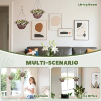 HOMCOM Artificial Flowers in Basket Set of 2, Artificial Hanging Baskets with 75 Leaves and 15 Flowers in Pot, Decorative Plant for Home Office Decor, Purple(m-6)