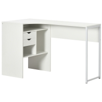 HOMCOM Bureau d'angle, bureau informatique avec 2 tiroirs et 3 compartiments ouverts, 120 x 60 x 74 cm, blanc