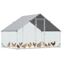 PawHut Enclos poulailler chenil volière extérieur 6 m² - Parc grillagé dim. 3L x 2l x 2H m - Espace Couvert - Acier galvanisé(m-1)