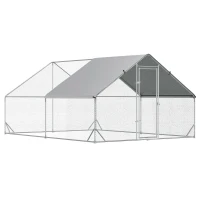 PawHut Galinheiro de Exterior Grande 3x4x2m Gaiola para 8-12 Galinhas de Aço Galvanizado com Teto de PE e Fechadura para Coelhos Prata(m-1)