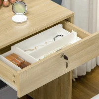 HOMCOM Toeletta da Trucco con Specchio, Tavolo da Trucco, Sgabello, 4 Cassetti e 4 Ripiani, Colore Legno(m-7)