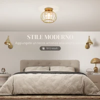 HOMCOM Plafoniera LED Moderna e Minimal a Gabbia con 18 Cristalli, in Metallo Oro, Ø27x19 cm(m-4)
