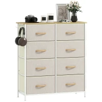 HOMCOM Commode 8 tiroirs en tissu, meuble de rangement avec 4 poches, 2 crochets, structure en acier, 86 x 30 x 94,5 cm, beige(m-1)
