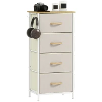 HOMCOM Commode 4 tiroirs en tissu, meuble de rangement avec 4 poches, 2 crochets, structure en acier, 45 x 30 x 94,5 cm, beige(m-1)