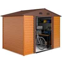 Outsunny Casetta da Giardino Porta Attrezzi in Acciaio con Porte Scorrevoli, 278x195x215cm, Marrone(m-10)