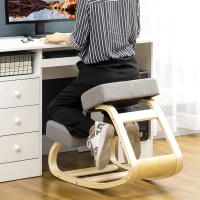 Vinsetto Ergonomische Kniestoel met Comfortabel Schommelkussen van Stof en Hout in Grijs(m-10)