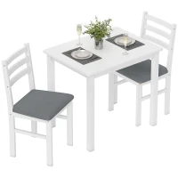 HOMCOM Ensemble de table à manger 3 pièces avec 2 chaises, Table de cuisine pour espaces compacts, chaises rembourrées, gain de place, MDF, Blanc(m-6)