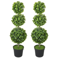 HOMCOM Plantes artificielles en pot, Feuilles en plastique, Terre floquée, Vert