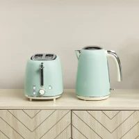 HOMCOM Set de hervidora y tostadora, hervidora de acero inoxidable 1,7 L y 2200 W y tostadora de 2 rebanadas, verde(m-5)