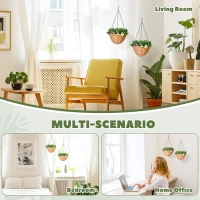 HOMCOM Pack of 2 Faux Plant Artificial Lisianthus Flowers, Hanging Planters with Basket, PE Leaves, 18 Flowers and 3 Pinecones, Decorative Faux Plants for Home Office Decor, Green(m-6)
