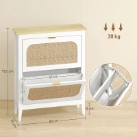 HOMCOM Schmaler Schuhschrank mit 2 Rattan-Türen Verstellbare Regale für 14 Paare Schuhe 80x24x95,5 cm Weiß(m-3)