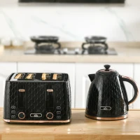 HOMCOM Set de Cocina 2 en 1, Tostadora y Hervidor de Agua, múltiples opciones, 1,7 L, 4 rebanadas de tostada al mismo tiempo, Plástico, Negro(m-2)