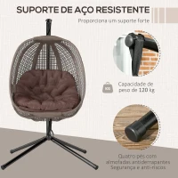 Outsunny Cadeirão Suspenso com Efeito Imitação de Vime Cadeira Suspensa com Cesta Dobrável Suporta 120 kg para Exterior Marrom(m-5)