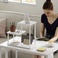 HOMCOM Étagère Bibliothèque de 3 Niveaux Effet Bois avec Cadre en Métal pour Bureau Cuisine 40x20x34,5 cm Blanc(m-5)