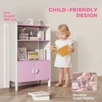 AIYAPLAY Boekenrek voor kinderen, 2 schappen, 2 kasten, vrijstaand, kantelbeveiliging, antislipvoetjes, MDF, Roze+Wit(m-6)