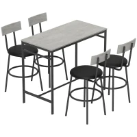 HOMCOM Set Table Haute et 4 Tabourets de Bar avec Dossier et Repose-Pieds en Style Industriel, Gris Ciment(m-6)