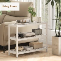 HOMCOM Scaffale Scarpiera in bambù a 3 Livelli per 9 Paia di Scarpe, Finitura laccata, 70x26x55cm, Bianco(m-5)