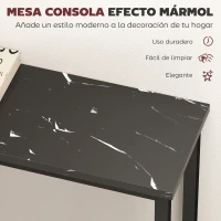 HOMCOM Consola Recibidor Estrecha con Superficie con Efecto Mármol y Marco de Metal 100x20x66 cm Negro(m-4)