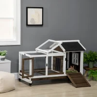 PawHut Kleindierstall voor dwergkonijnen, cavia's, met wielen, 108 x 58 x 73,5 cm, koffie(m-10)