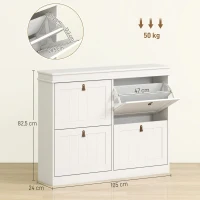 HOMCOM Móvel Sapateira Branco Sapateira Estreita com 4 Portas e Prateleira Ajustável para 20 Pares de Sapatos 105x24x82,5 cm Branco(m-3)