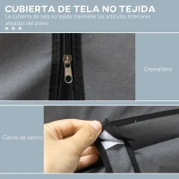 HOMCOM Armario de Tela Plegable Ropero Portátil con 8 Estantes y 2 Barras de Colgar para Dormitorio 125x43x162,5 cm Gris(m-5)