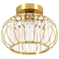 HOMCOM Plafoniera LED Moderna y Minimalista de Jaula con 18 Cristales, en Metal Dorado, Ø27x19 cm(m-1)