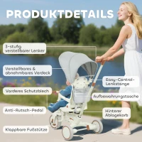 AIYAPLAY Kinder-Dreirad, wandelbarer Baby-Buggy, 5-in-1 Design, abnehmbarer Schiebegriff, verstellbar, Sicherheitsgurt, Aufbewahrungstasche, 1-3 Jahre, Cremeweiß(m-9)