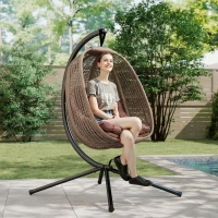 Outsunny Cadeirão Suspenso com Efeito Imitação de Vime Cadeira Suspensa com Cesta Dobrável Suporta 120 kg para Exterior Marrom(m-4)