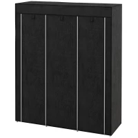 HOMCOM Armario de Tela Plegable Ropero Portátil con 8 Estantes y 2 Barras de Colgar para Dormitorio 125x43x162,5 cm Negro(m-11)