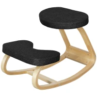 HOMCOM Scaun genunchi ergonomic, din Țesătură cu Aspect de In și Lemn, 50x73x55 cm, Negru(m-10)