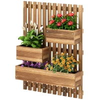 Outsunny Wall-mounted Wooden Garden Planters with Trellis, Drainage Holes and 3 Planter Boxes for Patio, Carbonised(m-11)