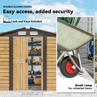 Outsunny 7 x 4ft Garden Shed, Easy to Assemble, Upgraded Galvanised Steel Frame with Foundation Kit, Double Doors with Lock, Outdoor Metal Shed with Vents and Gloves, Garden Storage Shed, Natural(m-6)